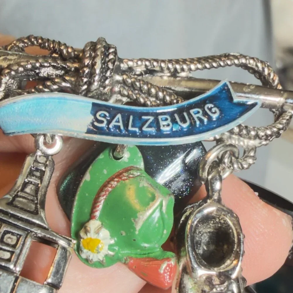 Salzburg Austria Souvenir Brooch Alpine Charm Pin Cable Car Hat Horn